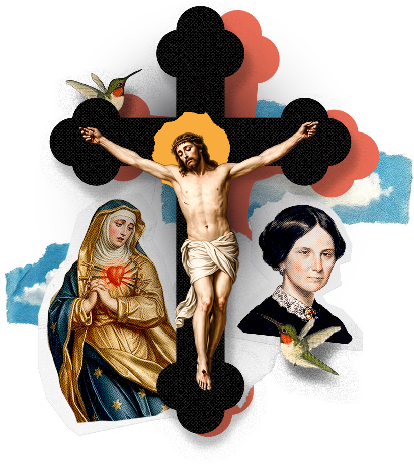 Colagem: Cristo Crucificado, Nossa Senhora e vocação passionista